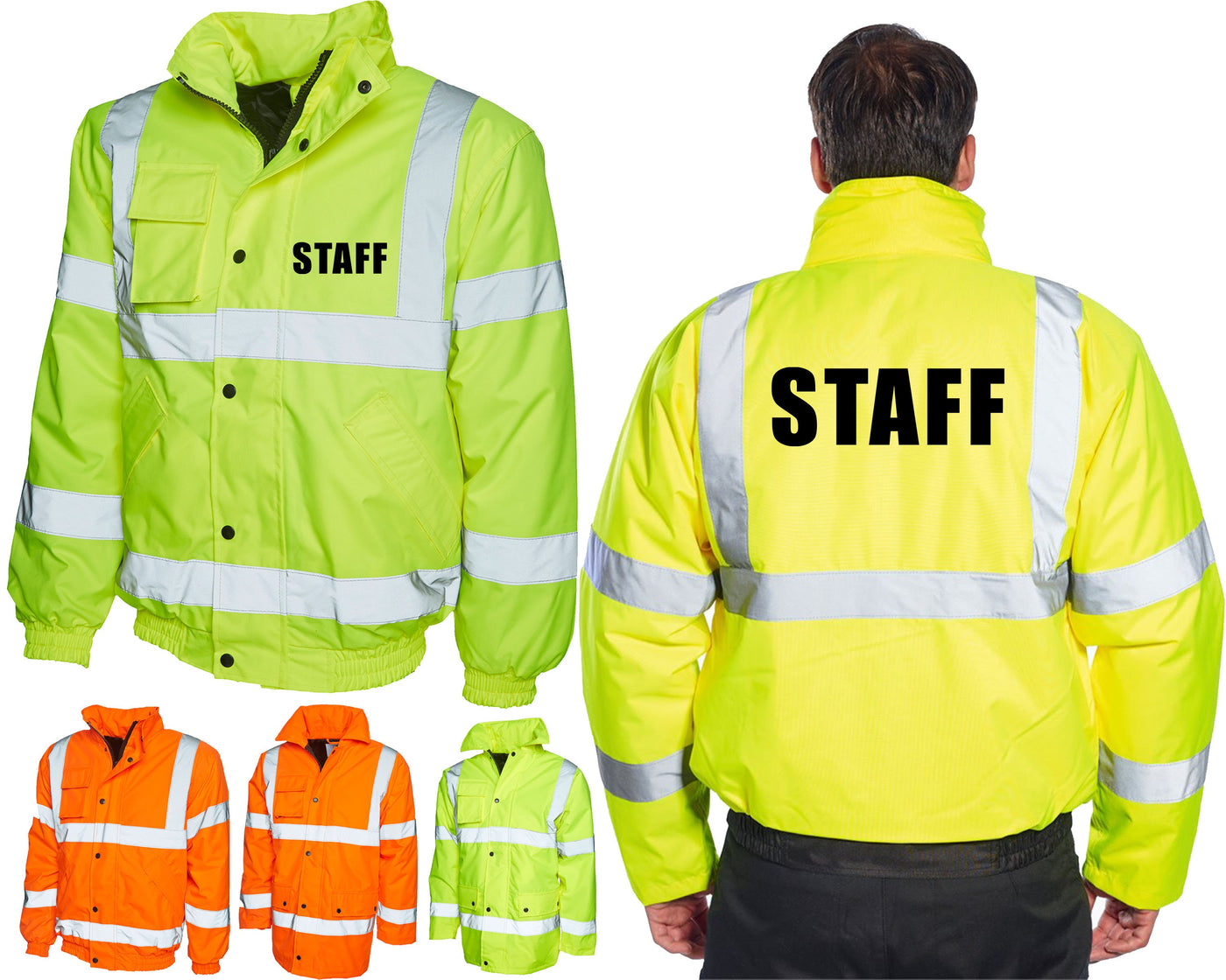 High Visibility Bomber Jacket Staff or Site Workers Hi Vis Viz Reflective Builder Workwear Company Business Worker Site Workers Labour Coat