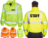 High Visibility Bomber Jacket Staff or Site Workers Hi Vis Viz Reflective Builder Workwear Company Business Worker Site Workers Labour Coat