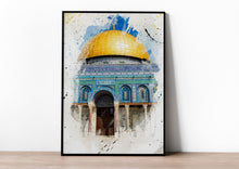Watercolour Islamic Art Ramadan Eid Posters, 3 Islamic Holy Places, Masjid Al Haram, Masjid An-Nabawi, Masjid Al Aqsa, Wall Art Poster