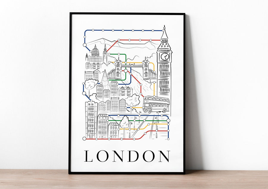 LONDON POSTER, London Wall Art, London Print, London Skyline, London Gifts, London Decor, London Living Room, London Underground Art Poster