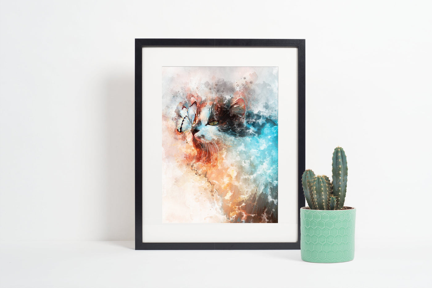 Butterfly & Cat Poster Watercolour Styled Large Wall Art Poster Perfect Gift Home Decor, Premium Quality, Animal Poster Print from A4 - A0