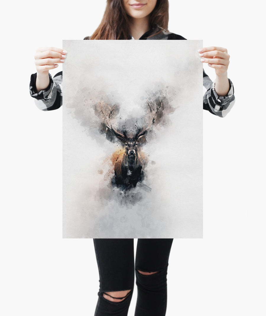 Watercolour Deer Poster Portrait Styled Large Wall Art Poster Perfect Gift Home Decor, Premium Quality, Animal Poster Print from A4 - A0