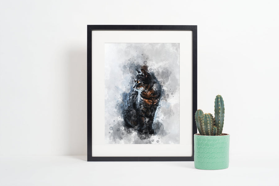 Watercolour Cat Poster Portrait Styled Large Wall Art Poster Perfect Gift Home Decor, Premium Quality, Animal Poster Print from A4 - A0
