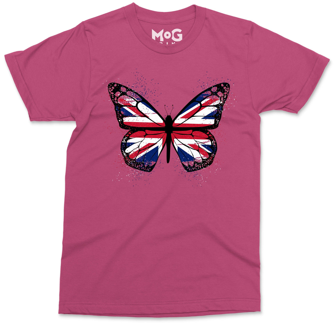 Butterfly UK Flag Graphic T-shirt, Union Jack England Tour Souvenir Memorabilia Gift Top For Men, Splash Streetwear Insect Tee
