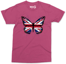 Butterfly UK Flag Graphic T-shirt, Union Jack England Tour Souvenir Memorabilia Gift Top For Men, Splash Streetwear Insect Tee