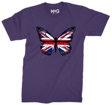 Butterfly UK Flag Graphic T-shirt, Union Jack England Tour Souvenir Memorabilia Gift Top For Men, Splash Streetwear Insect Tee