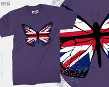 Butterfly UK Flag Graphic T-shirt, Union Jack England Tour Souvenir Memorabilia Gift Top For Men, Splash Streetwear Insect Tee