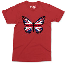 Butterfly UK Flag Graphic T-shirt, Union Jack England Tour Souvenir Memorabilia Gift Top For Men, Splash Streetwear Insect Tee