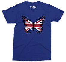 Butterfly UK Flag Graphic T-shirt, Union Jack England Tour Souvenir Memorabilia Gift Top For Men, Splash Streetwear Insect Tee