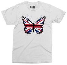 Butterfly UK Flag Graphic T-shirt, Union Jack England Tour Souvenir Memorabilia Gift Top For Men, Splash Streetwear Insect Tee
