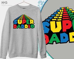 Super Daddio Graphic Sweatshirt Funny Retro Video Game Jumper For Gamer Dad, Cool Daddy Father's Day Gift Sweater For Grandad