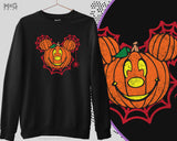 Halloween Celebration 2024 Funny Pumpkin Face Sweatshirt, Spooky Spider Web M Mouse Smiling Costume Top, Cartoon Icons Halloween Gift Tee