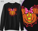 Halloween Celebration 2024 Funny Pumpkin Face Sweatshirt, Spooky Spider Web M Mouse Smiling Costume Top, Cartoon Icons Halloween Gift Tee