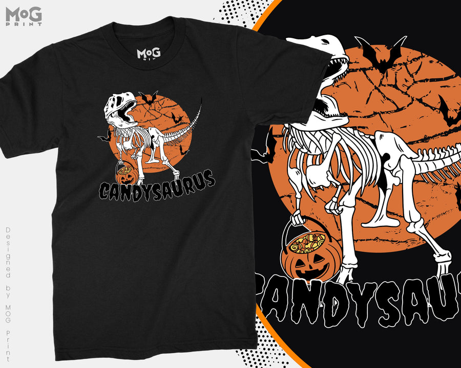 Candysaurus Halloween Shirt, Funny Skeleton Dinosaur T-shirt Halloween Gift 2026, Halloween Scary Horror Outfit, Unisex Costume Tee