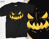 Halloween Jack-O Lantern Costume T-shirt, Funny Scary Pumpkin Smiling Face Graphic Shadow Halloween Gift Top For Kids Adults