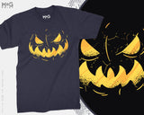 Halloween Jack-O Lantern Costume T-shirt, Funny Scary Pumpkin Smiling Face Graphic Shadow Halloween Gift Top For Kids Adults