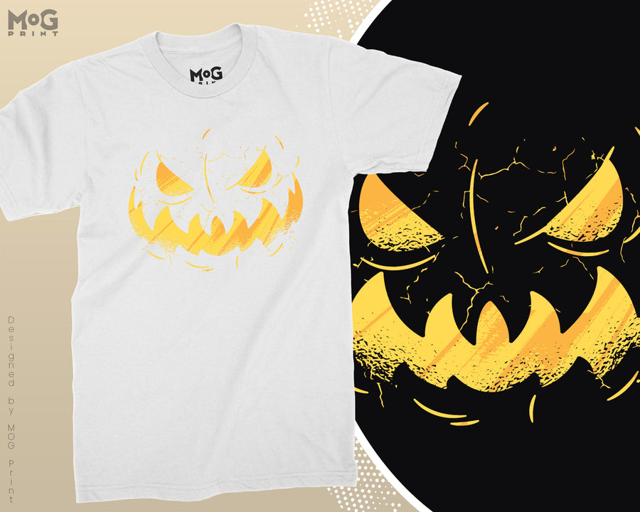 Halloween Jack-O Lantern Costume T-shirt, Funny Scary Pumpkin Smiling Face Graphic Shadow Halloween Gift Top For Kids Adults