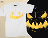 Halloween Jack-O Lantern Costume T-shirt, Funny Scary Pumpkin Smiling Face Graphic Shadow Halloween Gift Top For Kids Adults