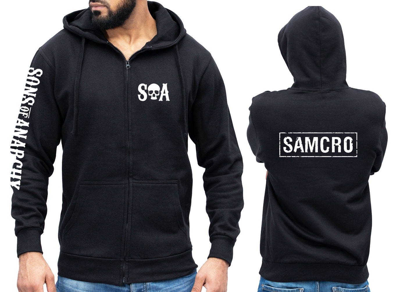 SAMCRO Logo Zipped Hoodie Sons of Anarchy Inspired Motorcycle Chopper Biker Jumper