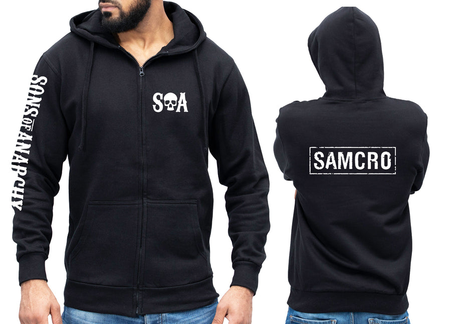 SAMCRO Logo Zipped Hoodie Sons of Anarchy Inspired Motorcycle Chopper Biker Jumper