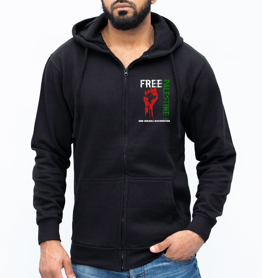 Free Palestine End Israel Occupation Palestinian Support Zip Hoodie, Stand Against Oppression Fist Political Activist Gift Hoodie For Men