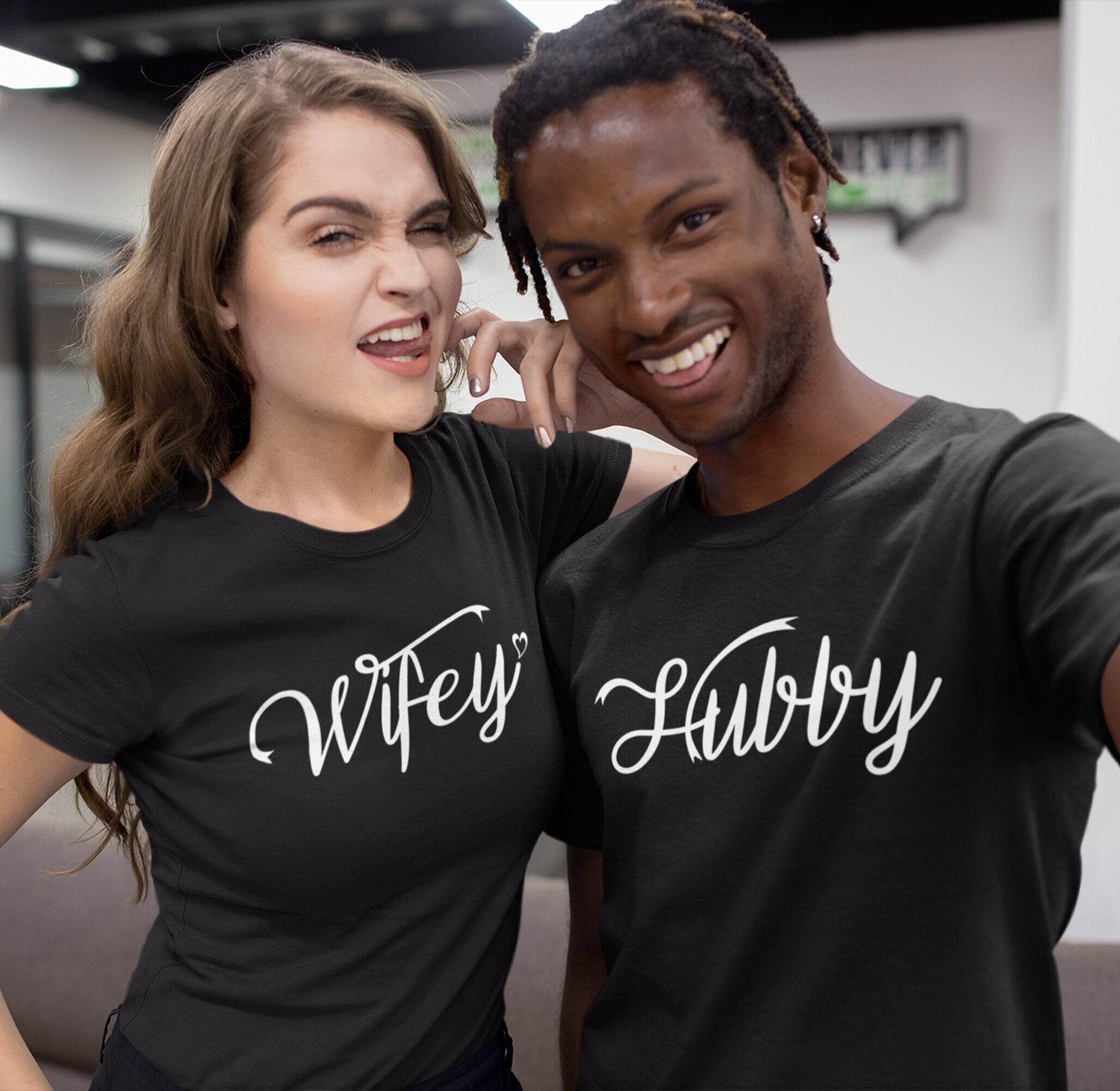 Hubby  Wifey T-shirt Couples Matching Tees Wife Husband Cute Gift Jus –  Mog Print