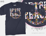 Floral Peace Sign T-shirt, Peace & One Love Unity Casual Unisex Gift Top For Him/Her