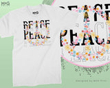 Floral Peace Sign T-shirt, Peace & One Love Unity Casual Unisex Gift Top For Him/Her