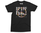 Floral Peace Sign T-shirt, Peace & One Love Unity Casual Unisex Gift Top For Him/Her