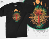 Tree of Life Moon Cycle T-shirt, Astrology Gift Shirt, Celestial Moon Lunar Phases Mandala Flower Pattern, Geometric Art Spiritual Gifts