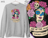 Halloween Death Day Jumper, Dia De Los Muertos Costume Sweater, Day of the Dead Horror Sweatshirt Sugar Skull Flowers Goth Mexican Skull