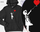 Banksy Balloon Girl Hoodie, Banksy Graffiti Art Hipster Painting Artist Cool Love Heart Artwork Graphics Gift Jumper - Unisex Gift Hoody