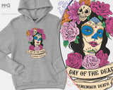 Halloween death day hoodie, dia de los muertos costume hoody, day of the dead horror jumper classic sugar skull flowers gothic witch skull