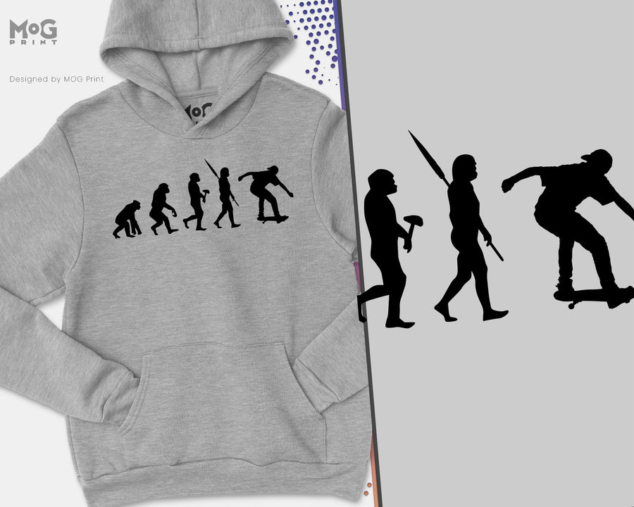 Skateboarding Evolution Hoodie, Skateboard Jumper, Skateboarding gift, Skateboard Apparel, Funny Skateboarding Gift, Skater Clothing