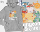 Dungeons and Cats Hoodie DnD D&D Gaming Geek Gift Idea Kitten Jumper, Fantasy Roleplaying Gamers Gift Hoody, Dungeons n Dragons Parody Hood