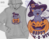 Happy meoween hoodie halloween witch cats cute halloween animal Unisex funny halloween pumpkin cat in witch hat halloween costume hoody gift