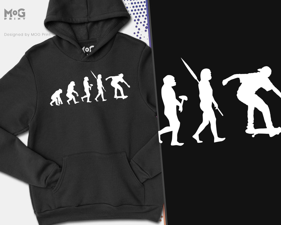 Skateboarding Evolution Hoodie, Skateboard Jumper, Skateboarding gift, Skateboard Apparel, Funny Skateboarding Gift, Skater Clothing