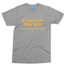 Pepperoni Hug Spot T-shirt Funny AI Fake Commercial Trending Pizza Lover Tee