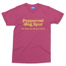 Pepperoni Hug Spot T-shirt Funny AI Fake Commercial Trending Pizza Lover Tee
