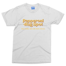 Pepperoni Hug Spot T-shirt Funny AI Fake Commercial Trending Pizza Lover Tee