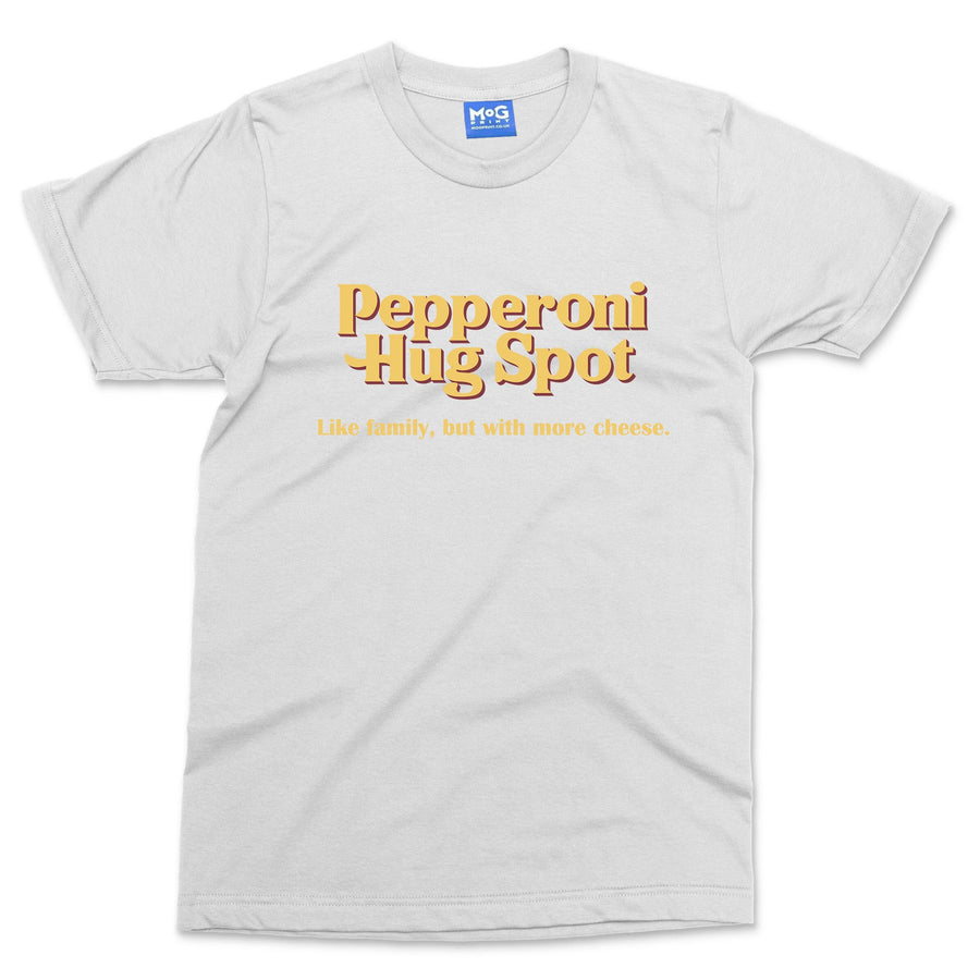 Pepperoni Hug Spot T-shirt Funny AI Fake Commercial Trending Pizza Lover Tee